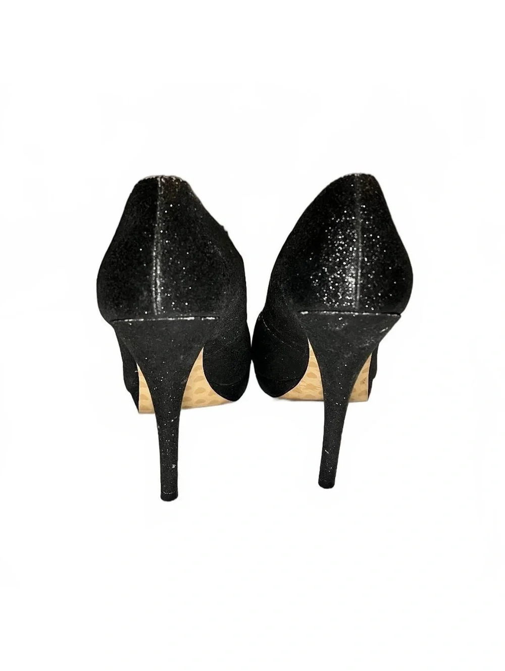 Betsey Johnson Black Glitter Peep Toe High Heels Size 8